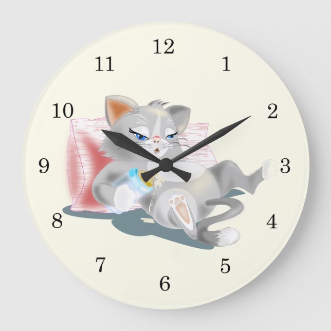 Cute Baby Cat Wall Clock - Customizable (Front)