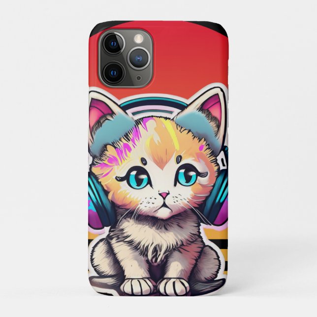 Cute Baby Cat with Headphones Case-Mate iPhone Case (Back)