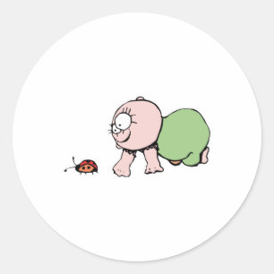Cute Baby Chasing Ladybug Classic Round Sticker
