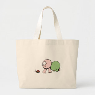 Cute Baby Chasing Ladybug Large Tote Bag