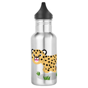 Cute baby cheetah running cartoon illustration 532 ml water bottle