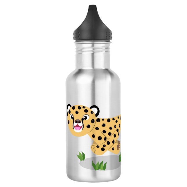 Cute baby cheetah running cartoon illustration 532 ml water bottle (Left)