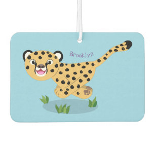 Cute baby cheetah running cartoon illustration  air freshener