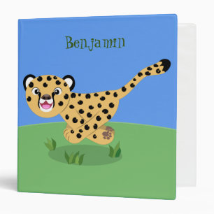 Cute baby cheetah running cartoon illustration binder