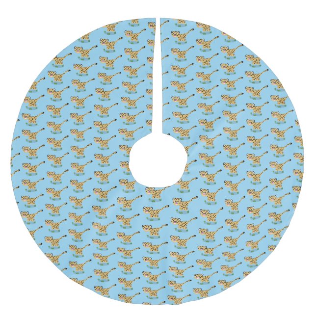 Cute baby cheetah running cartoon illustration brushed polyester tree skirt (Front)