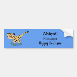 Cute baby cheetah running cartoon illustration  bumper sticker
