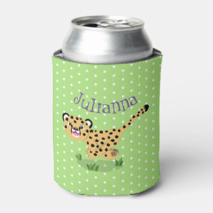 Cute baby cheetah running cartoon illustration can cooler