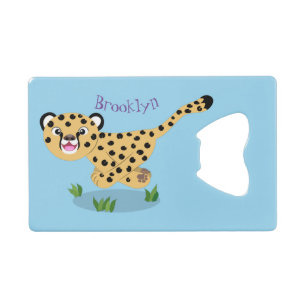 Cute baby cheetah running cartoon illustration credit card bottle opener
