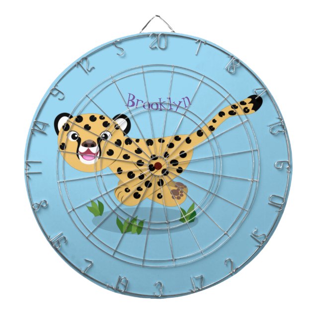Cute baby cheetah running cartoon illustration dartboard (Front)