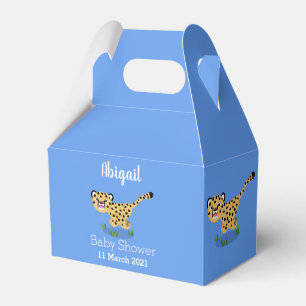 Cute baby cheetah running cartoon illustration favor box