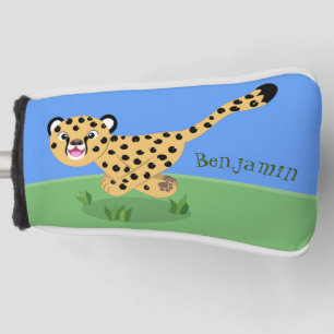 Cute baby cheetah running cartoon illustration golf head cover