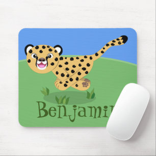 Cute baby cheetah running cartoon illustration mouse pad