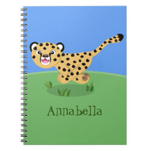 Cute baby cheetah running cartoon illustration notebook