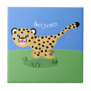 Cute baby cheetah running cartoon illustration tile