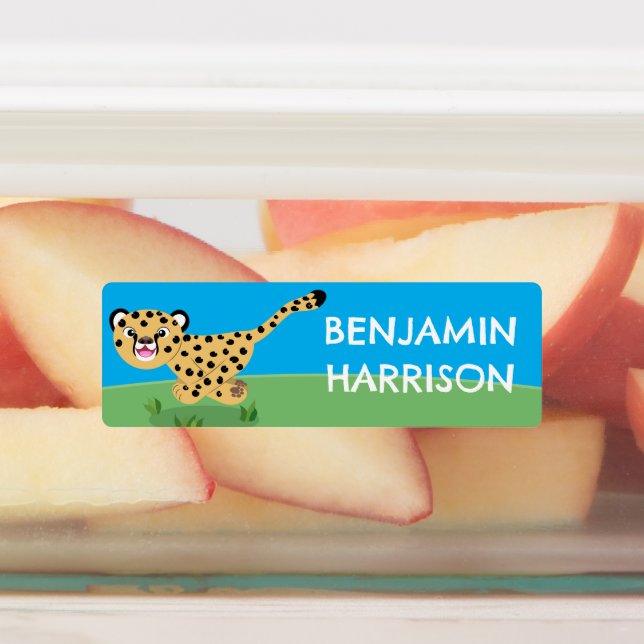 Cute baby cheetah running cartoon personalized (Affixed)