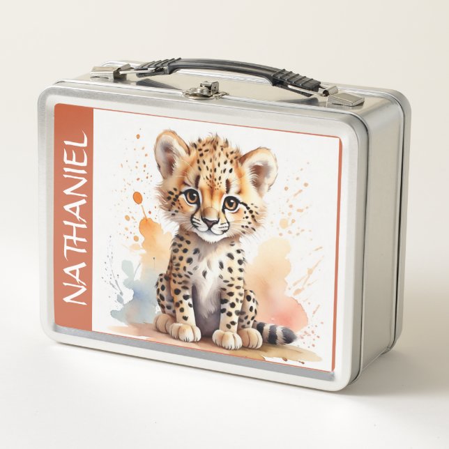 Cute Baby Cheetah School Gift Library Custom  Metal Lunch Box (Front)