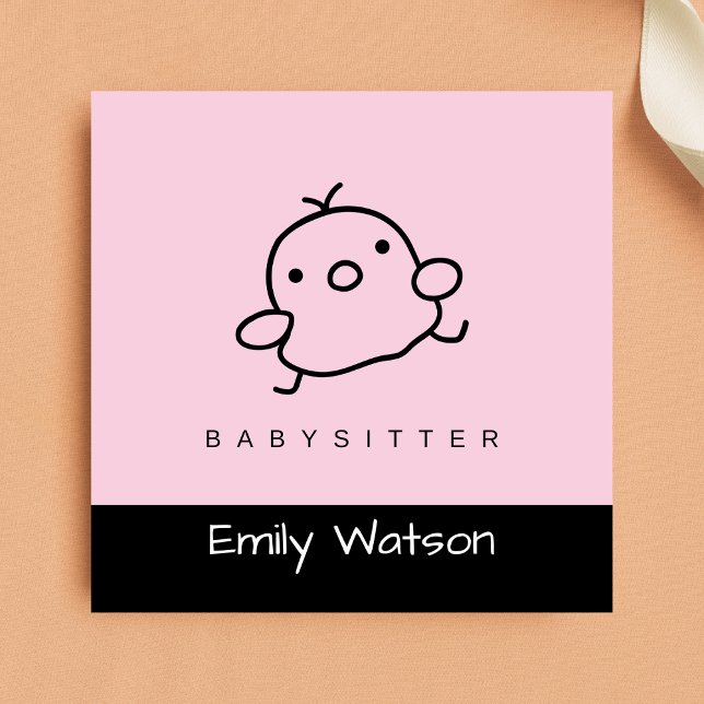 Cute Baby Chick Black and Pink IG Babysitter  Square Business Card (Creator Uploaded)