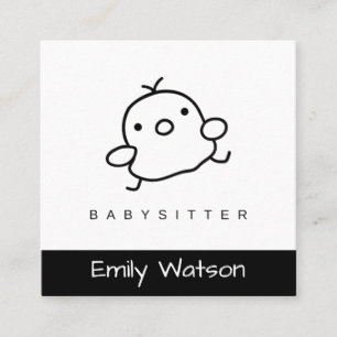 Cute Baby Chick Black and White IG Babysitter  Square Business Card