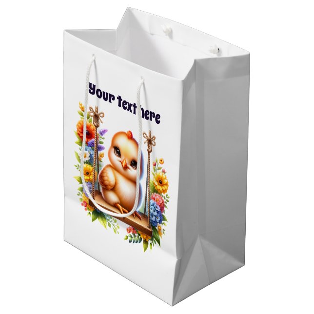 Cute baby chick customizable medium gift bag (Front Angled)