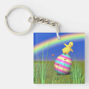 Cute Baby Chick on Easter Egg Keychain