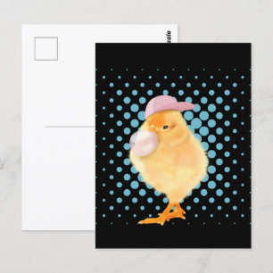 Cute Baby Chick Pink Bubblegum Black Postcard