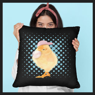 Cute Baby Chick Pink Bubblegum Throw Pillow