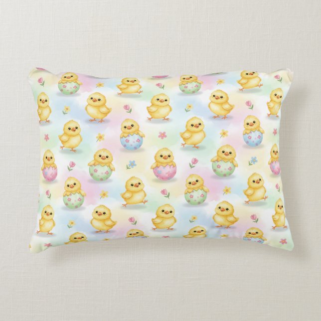 Cute Baby Chick Watercolor Easter Accent Pillow (Front)