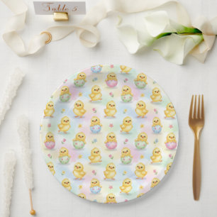 Cute Baby Chick Watercolor Easter Paper Plate