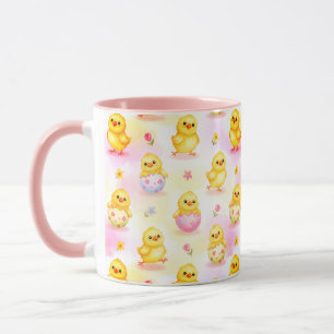 Cute Baby Chick Watercolor Easter Pink Pattern Mug