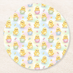 Cute Baby Chick Watercolor Easter Round Paper Coaster