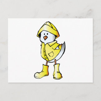 Cute Baby Chick Wearing a Yellow Raincoat Postcard