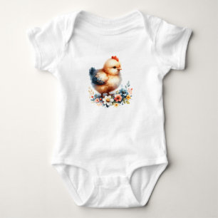 Cute Baby Chick with Flowers Bodysuit