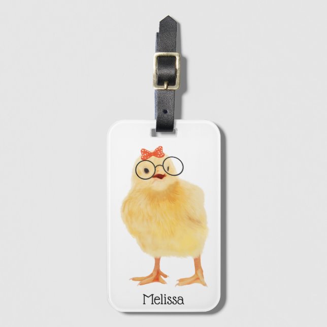 Cute Baby Chick With Glasses Luggage Tag (Front Vertical)