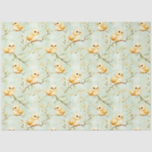 Cute Baby Chicks Mint Green Spring Floral Pattern