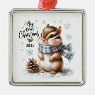 CUTE BABY CHIPMUNK FOR MY FIRST CHRISTMAS METAL ORNAMENT