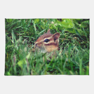 Cute Baby Chipmunk Peeking Wildlife Kitchen Towel
