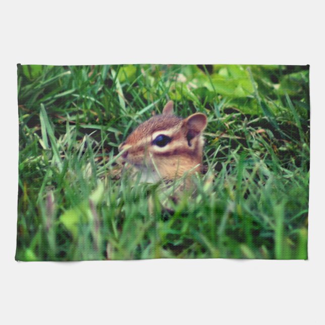 Cute Baby Chipmunk Peeking Wildlife  Kitchen Towel (Horizontal)