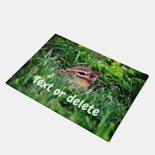 Cute Baby Chipmunk Peeking Wildlife Personalized  Doormat (Angled)