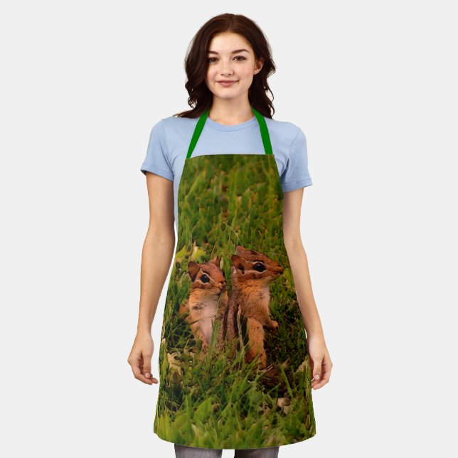 Cute Baby Chipmunks Animal Art  Apron (Worn)