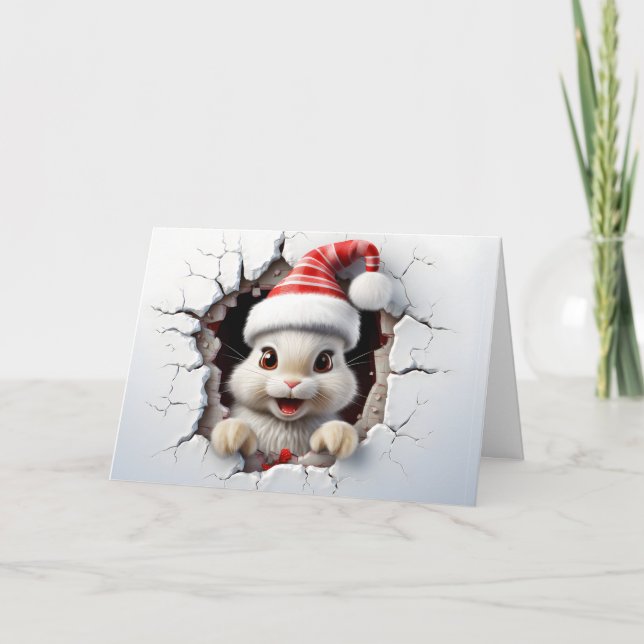 Cute Baby Christmas Animals 3D Bunny Greeting Card (Front)
