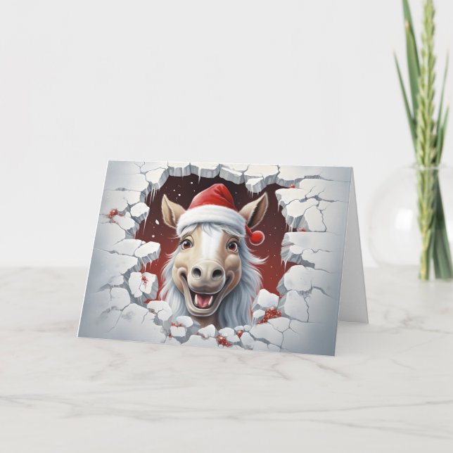 Cute Baby Christmas Animals 3D Horse Greeting Card (Front)