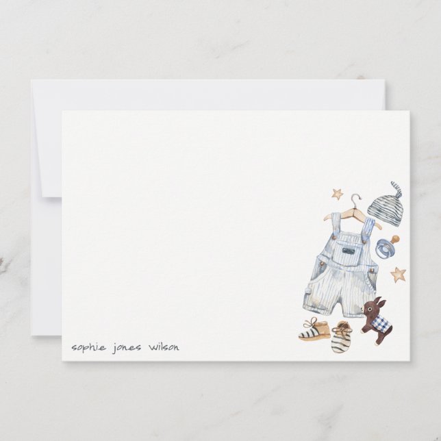 Cute Baby Clothes Essentials Blue Boy Baby Shower Card (Front)