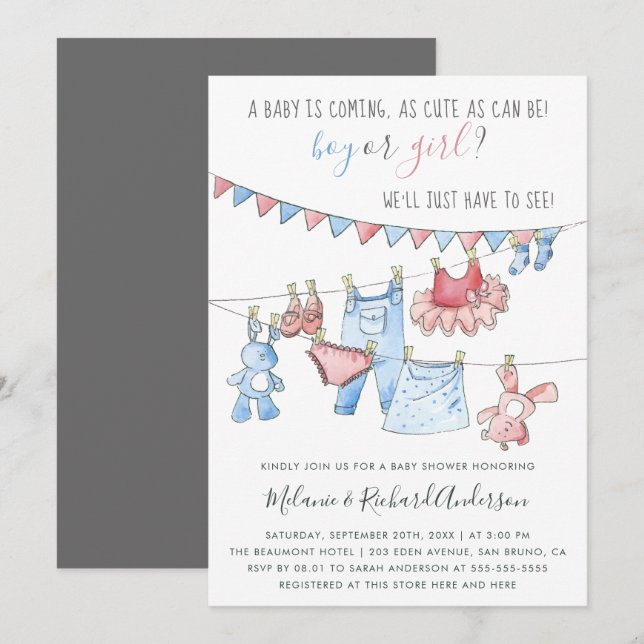 Cute Baby Clothes Gender Reveal Party Baby Shower Invitation (Front/Back)