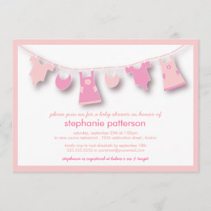 Cute Baby Clothes on the Line for Girl Baby Shower Invitation