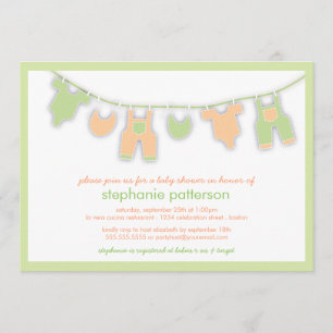 Cute Baby Clothes on the Line Neutral Baby Shower Invitation