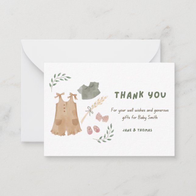 Cute Baby Clothes Thank You Baby Shower  Card (Front)