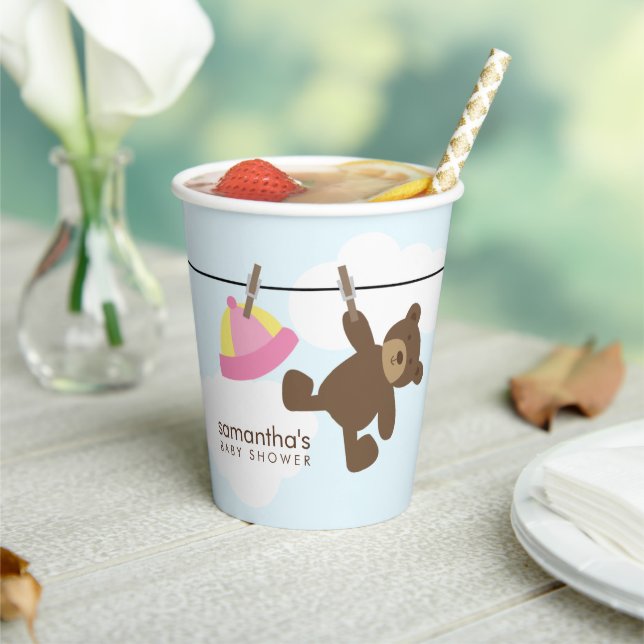 Cute Baby Clothesline Girl Baby Shower Paper Cups (Insitu)