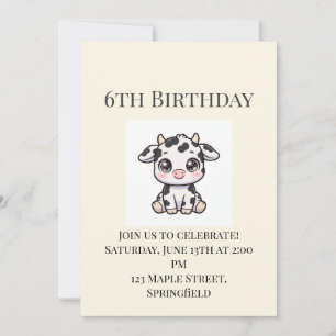 Cute Baby Cow 6th Birthday Invitation