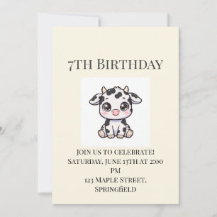 Cute Baby Cow 7th Birthday Invitation