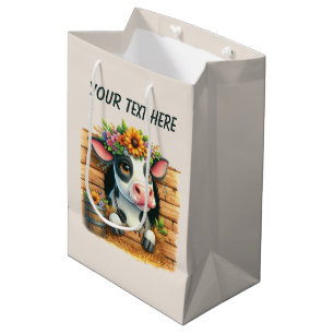 Cute baby cow add text medium gift bag